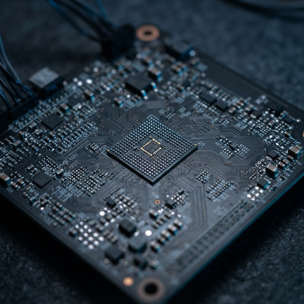 Macro view of a high-density multilayer printed circuit board
